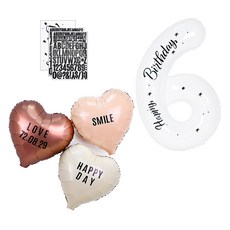 PARTYSHOW 字母貼紙 哥德字體 愛心 巧克力 拿鐵 奶油 氣球 + 數字氣球 白色6 套組, 1套, 混合顏色
