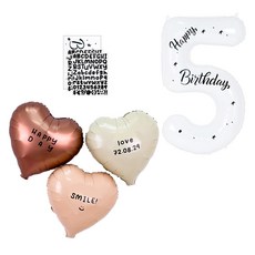 PARTYSHOW 手寫字體字母貼紙 愛心 巧克力 拿鐵 奶油 氣球 + 數字氣球 白色5 套組, 1套, 混合顏色