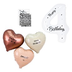 PARTYSHOW 刻字貼紙 手寫字體 愛心 巧克力 拿鐵 奶油 氣球 + 數字氣球 白色4 套組, 1套, 混合色