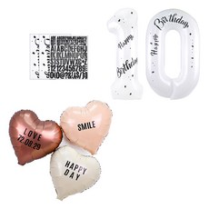 PARTYSHOW 刻字貼紙 哥德字體 愛心 巧克力拿鐵奶油色氣球 + 數字氣球 白色10 套組, 1套, 混合顏色