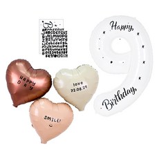 PARTYSHOW 字母貼紙 手寫字體 愛心 巧克力 拿鐵 奶油 氣球 + 數字氣球 白色9 套組, 1套, 混合色