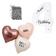 PARTYSHOW 哥德體字母貼紙 愛心 巧克力拿鐵奶油色氣球 + 白色數字4氣球套組, 1套, 混合顏色