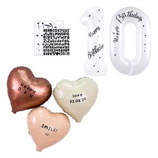 PARTYSHOW 手寫字體貼紙 愛心巧克力拿鐵奶油色氣球 + 白色數字10氣球 10件套組, 1套, 混合色