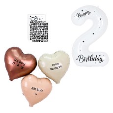 PARTYSHOW 字母貼紙 手寫字體 愛心 巧克力拿鐵奶油 氣球 + 數字氣球 白色2 套組, 1套, 混合顏色