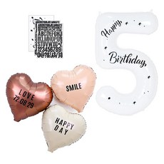 PARTYSHOW 刻字貼紙 哥德字體 愛心 巧克力 拿鐵 奶油 氣球 + 數字氣球 白色5 一組, 1套, 混合顏色