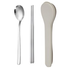 Life Tips攜帶式馬卡龍不鏽鋼餐具組, 1組, 勺子+筷子+箱子, 灰色