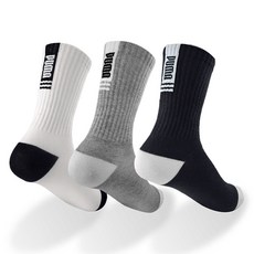 PUMA 兒童高筒襪3雙組 PU-K06, 1套, 白色, 灰色, 黑色
