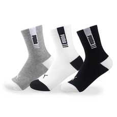 PUMA 兒童中筒襪3雙組 PU-K04, 1套, 白色, 灰色, 黑色
