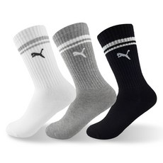 푸마 아동용 긴목양말 3족 세트 PU-K05, 화이트, 그레이, 블랙, 1세트