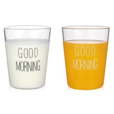 아메리칸로드 굿모닝 레터링 유리제 물컵 2종 세트 YK119, 화이트 + 블랙, 1세트