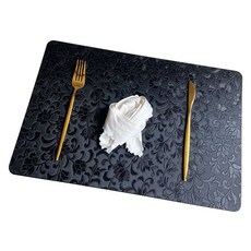花朵壓花餐墊, 黑色, 43 x 30 cm, 1個