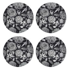 아메리칸로드 스페이스 플라워 고급 테이블 매트, 블랙실버, 4개, 38cm