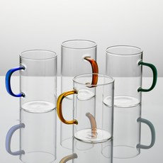 모던하우스 온 데일리 컬러핸들 내열 유리머그컵 4종 세트 300ml, 투명, 4개