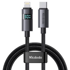 Mcdodo 麥多多 Type-C-8-pin TR 螢幕顯示高速充電線, 黑色, 1.2m, 1個