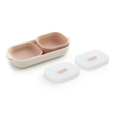 TACKAON 123 矽膠1格餐盤 + 飯碗 + 湯碗 + 碗蓋, 1套, 象牙白, 藕粉色