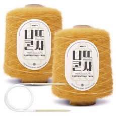 Knitt 柏林柔軟馬海毛迷你筒紗毛線 200g x 2入 + 環形針 7.0mm 套組, 1套, 06 金黃色(毛線)