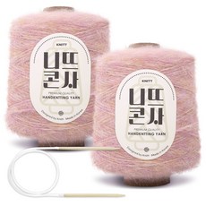 Knitt 柏林柔軟馬海毛迷你筒紗毛線 200g x 2入 + 環形針 7.0mm 套組, 1套, 07 獨立粉(毛線)