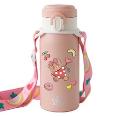 프레쉬어랏 밀키 보온보냉 원터치 텀블러 + 스트랩 + 스티커 세트, 핑크, 300ml, 1개