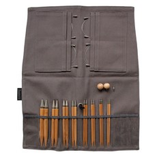 SEEKNIT yarna 弧形可換式 Grand 棒針 12.5cm 8款 x 2p + 連接線 4款 + 布質收納包 + 檔頭 2p + 線纜接頭套組 60250, 棒針(木質), 收納包(深灰色), 1套