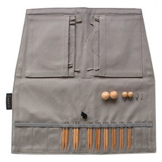 SEEKNIT yarna 彎曲可換式 First 針 6cm 8種 x 2p + 連接線 4種 + 布質收納包 + 檔頭 2p + 連接器套組 60238, 1套, 針(木頭), 收納包(MINI GRAY)