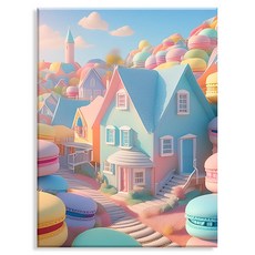 Npic Art 畫布型 鑽石畫 40 x 50 cm, MK181 風景 粉彩馬卡龍村莊, 1個