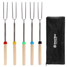 브리즈문 스텐304 길이조절 캠핑 바비큐 마시멜로우 꼬치 5종 + 보관 파우치, 혼합색상, 1세트