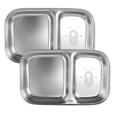 kitchen U 小熊不鏽鋼304 2格分隔盤, 銀色, 2個