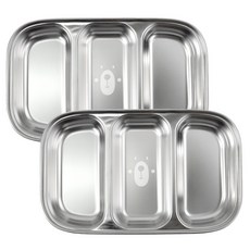 kitchen U 幼兒用 小熊 304不鏽鋼 3格分隔餐盤, 單一顏色, 2個