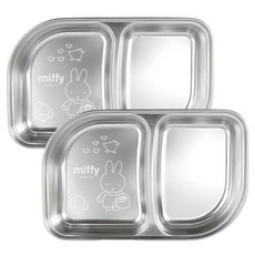 kitchen U 幼兒用米飛304不鏽鋼圓形2格分隔餐盤, 單一顏色, 2個, 單品