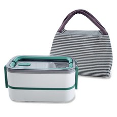 코코줄라이 스텐 2단 도시락통 + 수저 + 도시락 가방 세트, 스타 그린, 1세트