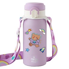 프레쉬어랏 밀키 보온보냉 원터치 텀블러 + 스트랩 + 스티커 세트, 퍼플, 300ml, 1세트