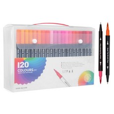 圓形彩色軟毛麥克筆 書法雙頭水彩筆, 120色, 1個
