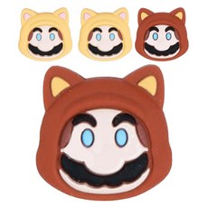 HOHOO 任天堂 Switch OLED Lite 相容 Joy-Con 類比搖桿帽蓋 保護套 貓咪 瑪利歐 2款 x 2入組, 1套, 單一商品, 棕色, 黃色