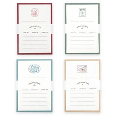 DASH&DOT With Much Love 迷你信紙4款套組, 1套, 01 鮮奶油蛋糕, 02 飄落幸運草, 03 天空小鳥, 04 快樂小貓