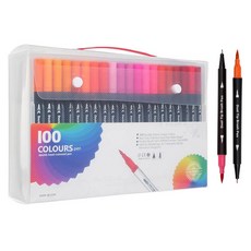 圓形彩色軟毛麥克筆 書法雙頭水彩筆, 100色, 1個