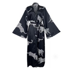 Woni家 女款時尚豹紋絲質浴袍 S, 黑色, 1個