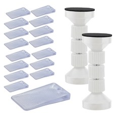 MONACO OLIVE 水平調整防滑家具調平腳墊 16入 + 4段調節家具固定器 2入 套組, 1套, 透明(調平腳墊), 白色(固定器)