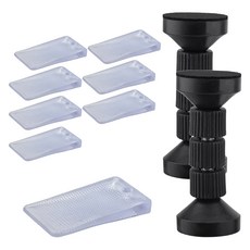 MONACO OLIVE 水平調整防滑家具調平器 8入 + 4段可調式家具固定器 2入組, 1套, 透明(調平器), 黑色(固定器)