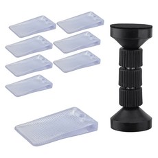 MONACO OLIVE 家具水平防滑平衡墊 8入 + 4段調節家具固定器組合, 1套, 透明(平衡墊), 黑色(固定器)