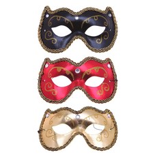 Party09 高級蝴蝶面具3件組, 1套, 黑色, 紅色, 金色