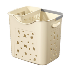 大容量塑膠浴室洗衣籃 + 內衣籃套組, 奶油色