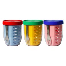 LIVING CREATOR 韓國製造 水果沙拉保鮮吉奇罐 3入組 繽紛色, 紅色粉藍色 600ml + 綠黃色 600ml + 藍粉色 600ml, 1套