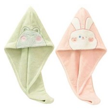 Woni's 可愛動物珊瑚絨乾髮帽毛巾2件組, 1套, 綠色, 粉紅色
