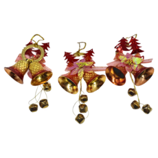 紅金雙鐘吊飾, 9吋, 紅色 + 金色, 3個