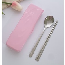 Batchen 學生/女士餐具 + 小盒套組, 粉色, 湯匙1入+筷子1入+餐具盒, 1組