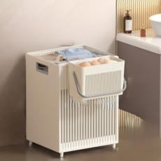 簡約折疊式多功能洗衣籃 小型+大型+掛勾組, 乳霜