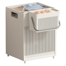 簡約折疊式多功能洗衣籃 小型+大型+掛勾組, 白色