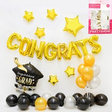 PARTYSHOW 畢業慶祝派對氣球 緞面畢業帽與畢業證書套組, 1套, 金色
