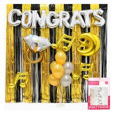 PARTYSHOW 畢業祝賀銀色派對氣球裝飾組, 金黑色, 1套