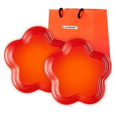 LE CREUSET 花形盤 + S號購物袋, 橘色, 花形盤 19cm 2入 + S號購物袋, 2個